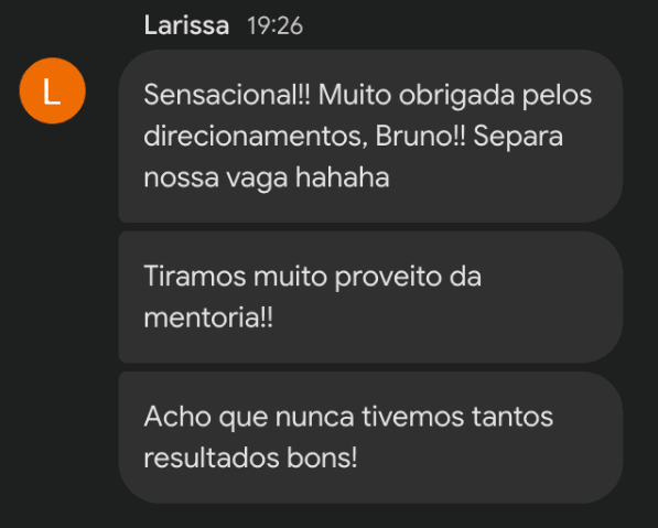 Depoimento de Larissa sobre a mentoria
